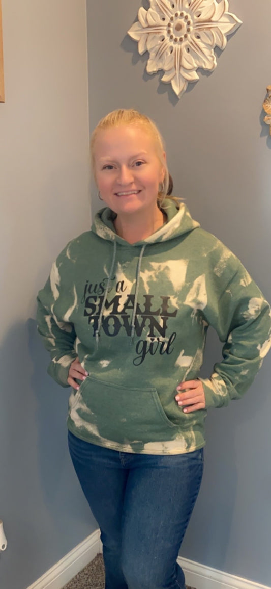 Bleached Heathered Green - Small town girl hoodie